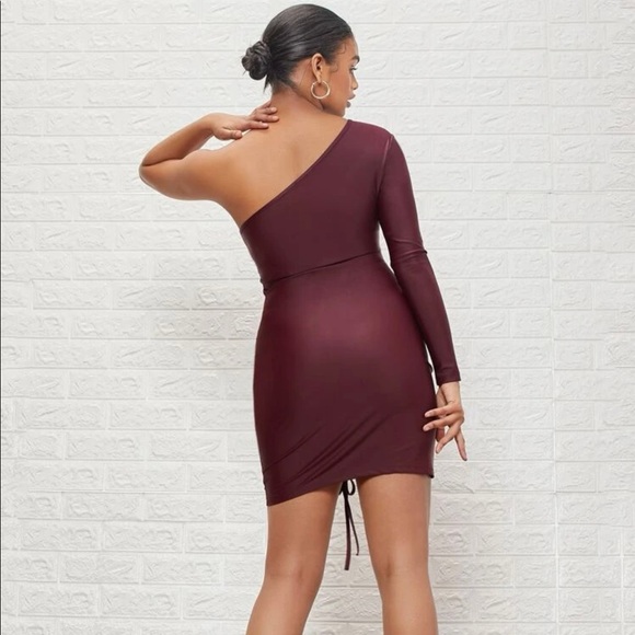 Go All-In One Shoulder Ruched Drawstring Bodycon Dress - Picture 2 of 3